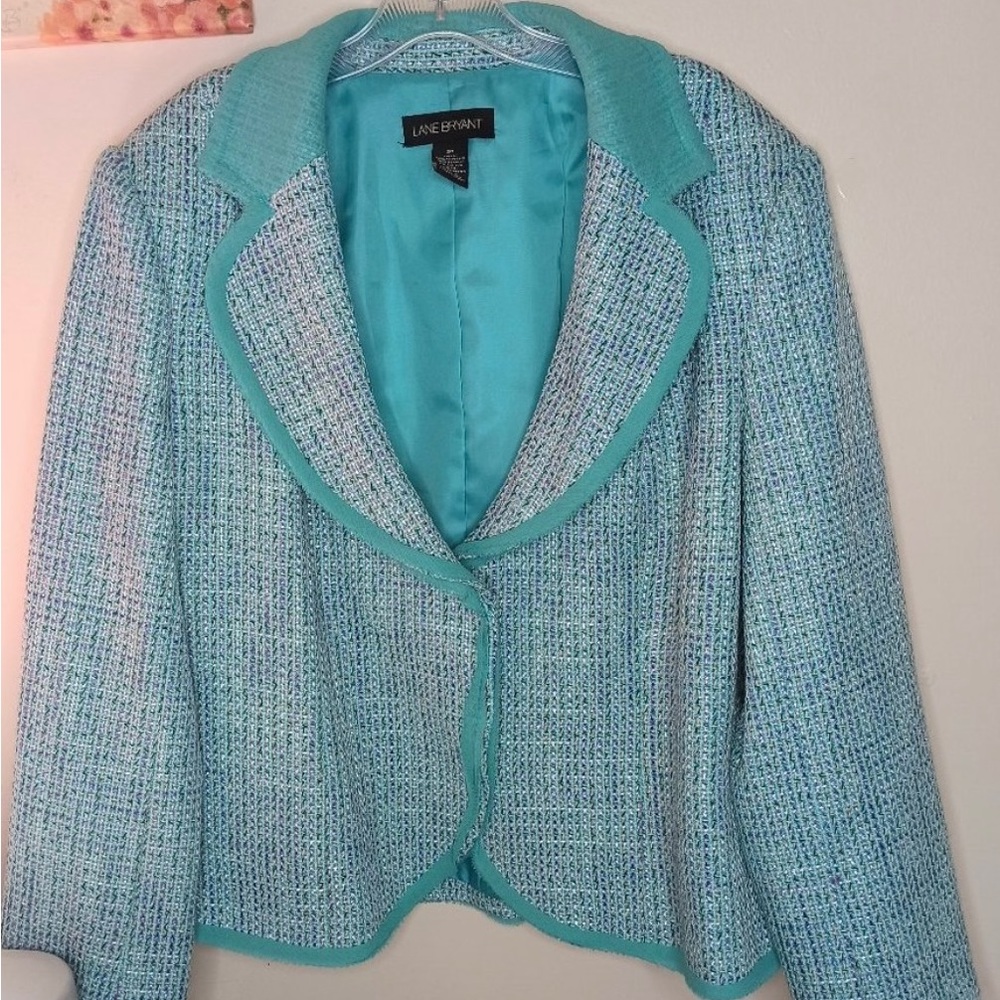 Lane Bryant Blazer Suit Aqua Tweed Long Sleeve 20